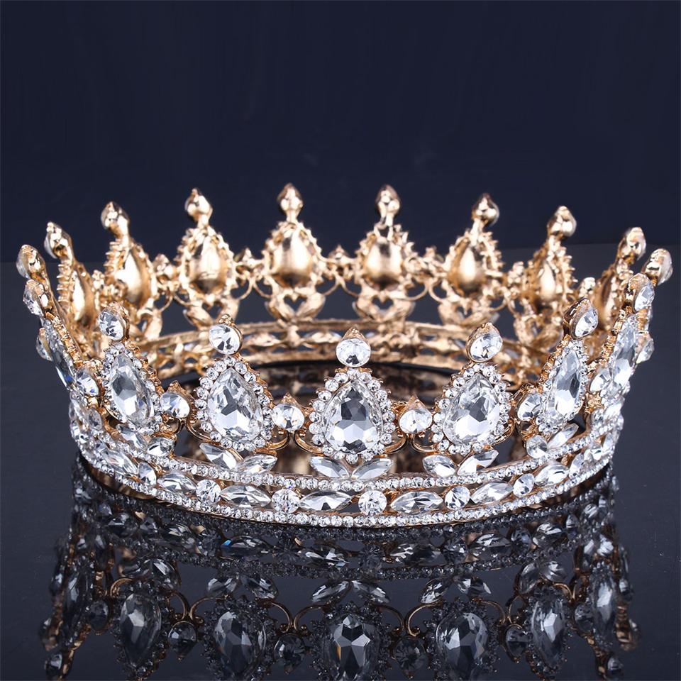 conceptions européennes roi royal reine couronne strass diadème tête bijoux quinceanera couronne mariage mariée diadèmes couronnes reconstitution historique: White