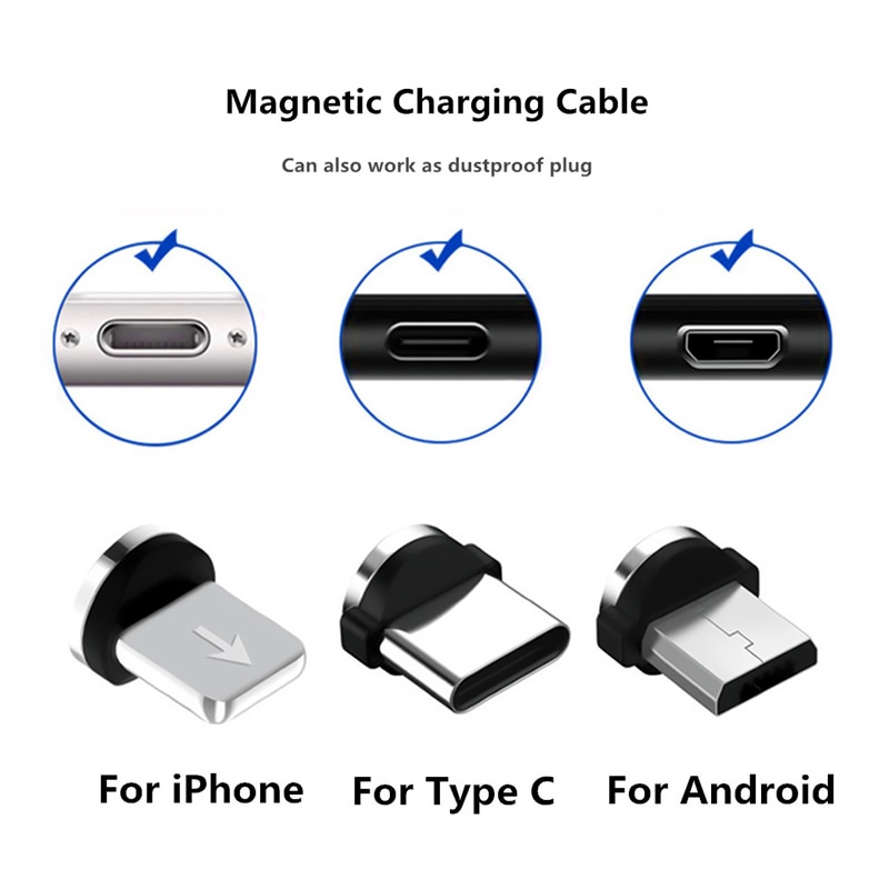 Round Magnetic Cable plug 8 Pin Type C Micro USB C Plugs Fast Charging Phone Magnet Charger Plug For iPhone 1m line free shiping