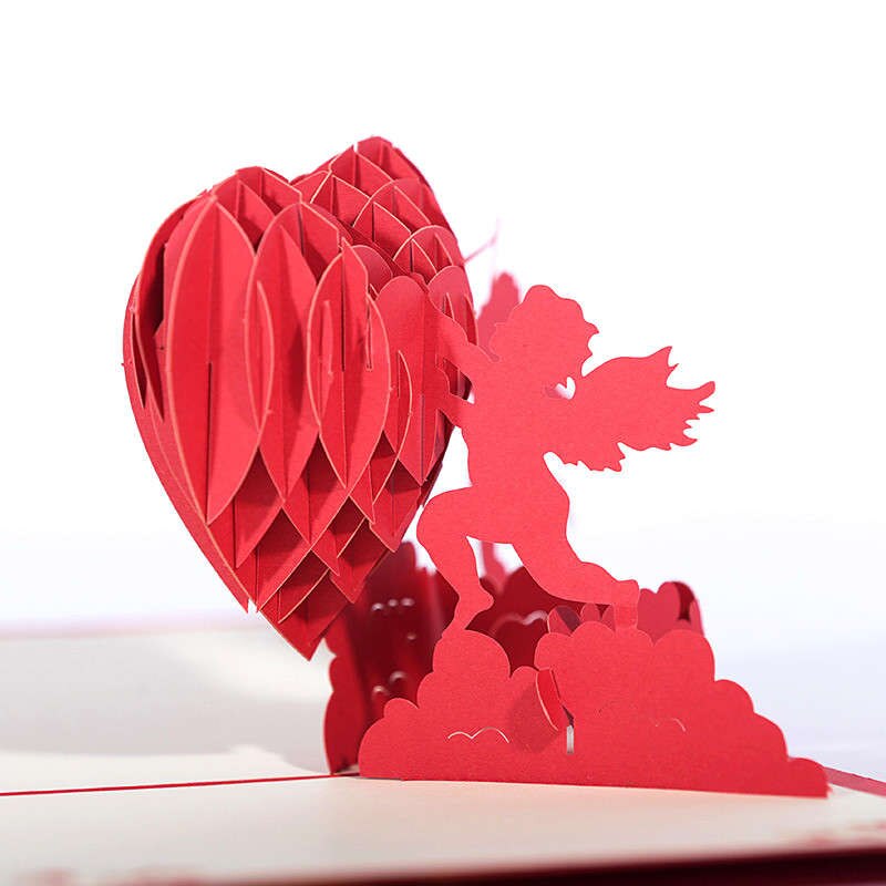 DoreenBeads 3D Card Romantic Heart Angel Birthday Valentine's Day Anniversary Wedding Blessing Card Paper Sculpture 1PC