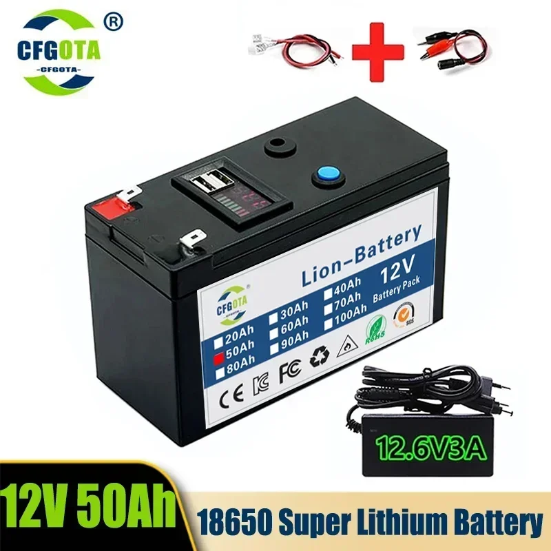 Brandneues Sprühgerät 12 V 50 Ah 3S6P Volt integrierter Hochstrom 30 A BMS 18650 Lithium-Akku für Elektrofahrzeugbatterie
