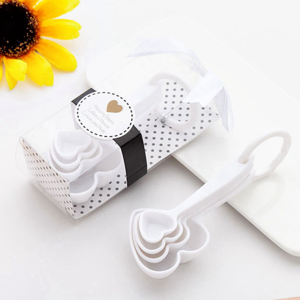 4Pcs Measuring Spoon Heart Shaped Plastic Washable Scoop Scale Portable Baking Cup Ladle Multifunctional Tools Pink