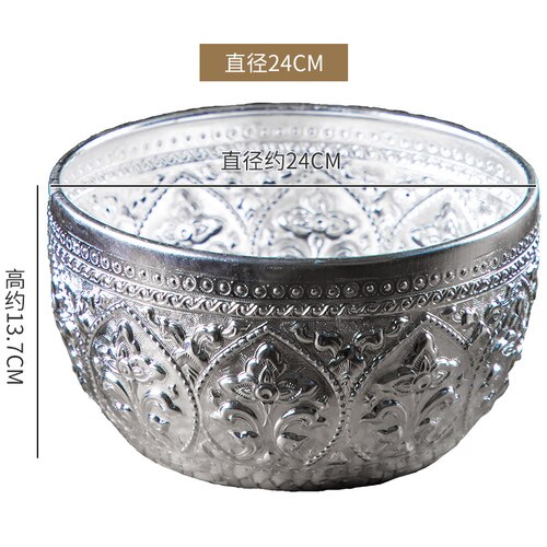 Cuenco de Metal para artesanía tailandesa, vajilla redonda tallada a mano para restaurante y Hotel, suministros para el hogar: 24X13.7 CM