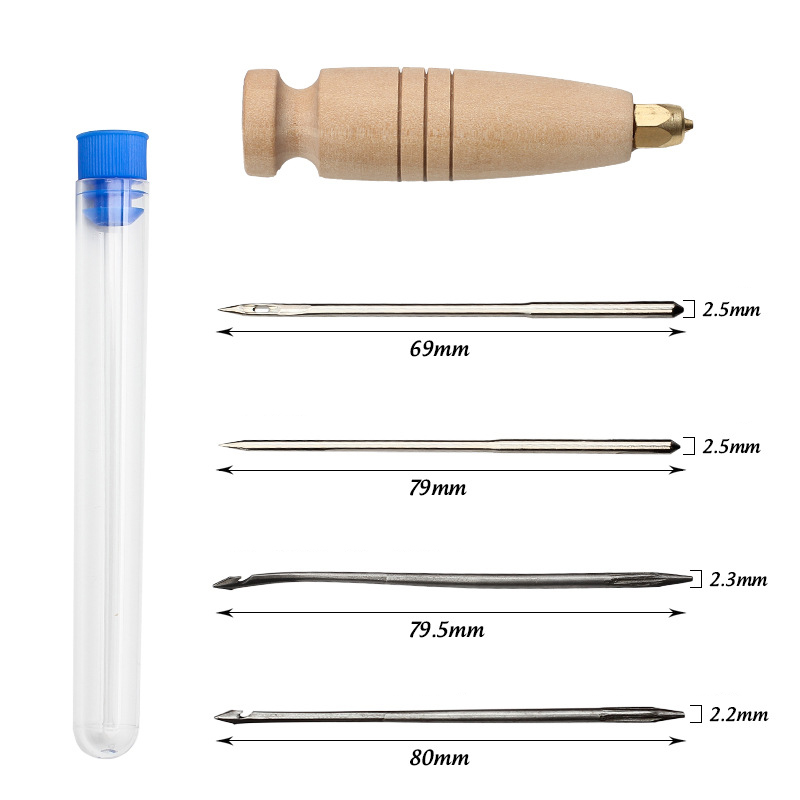 Leather Sewing Kit DIY Leather Sewing Awl Needle With Copper Handle Set Leather Canvas Tent Shoes Repairing Tool W/Nylon Thread: VIOLET/紫罗兰