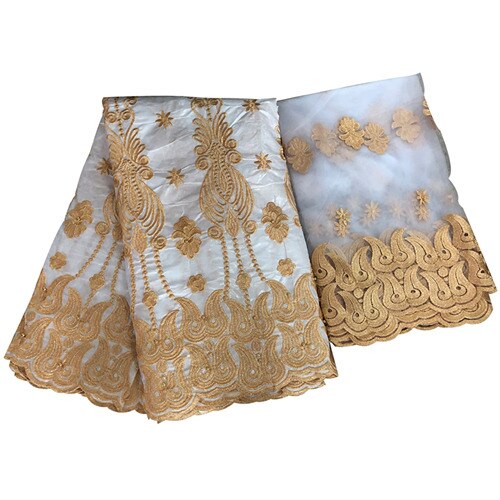 bazin riche getzner african guinea brocade fabric cotton fabrics embroidery tulle fabric gele headtie 5+2 yards/lot: White