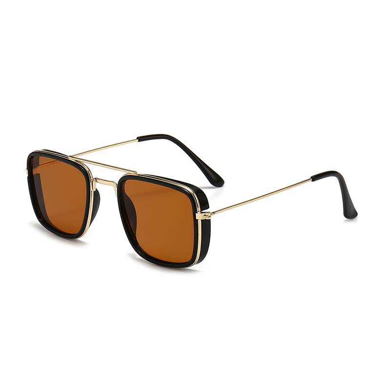 Sunglasses European and American Metal Small Square Frame Korean Version Glasses Retro Square Sunglasses UV Protection: Brown