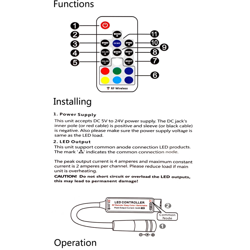 Mini Led RGB Remote Controller DC12V 17key RF Wireless Controller For RGB Led Strip Tape Lighting