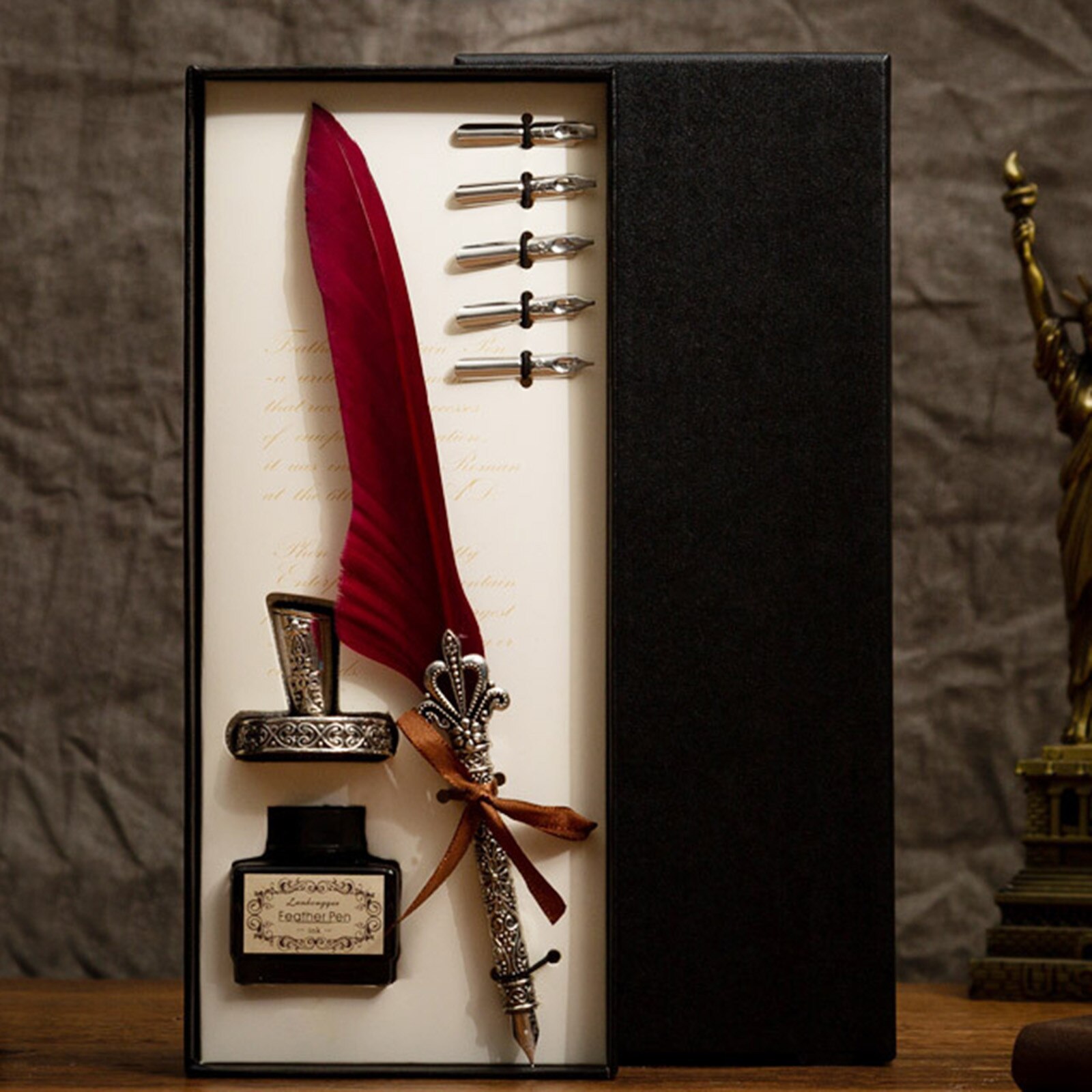 Retro Vintage Calligraphy Feather Dip Pen Writing Ink Set Stationery Quill Fountain Pens Vintage Pen #N4