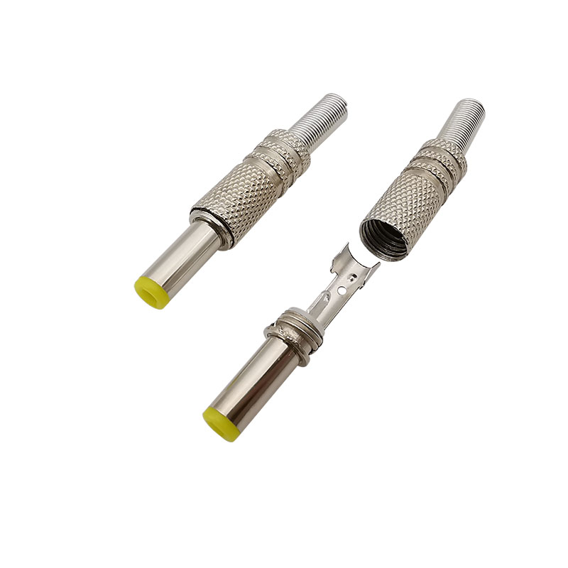 2/5Stck Silber Metall 5,5x2,1mm/5,5x2,5mm DC Strom Stecker Jack schweißen Stecker mit Frühling und Gelb Kopf 5.5*2.1/5.5*2,5mm