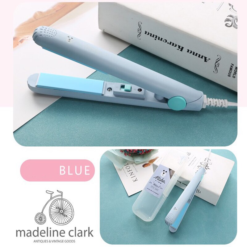 Mini Hair Curler 2 in 1 Hair Straightener Ceramic Electronic Fast Heating Straightening Iron&Curling Iron Styling Tool Dry & Wet: Blue / CN