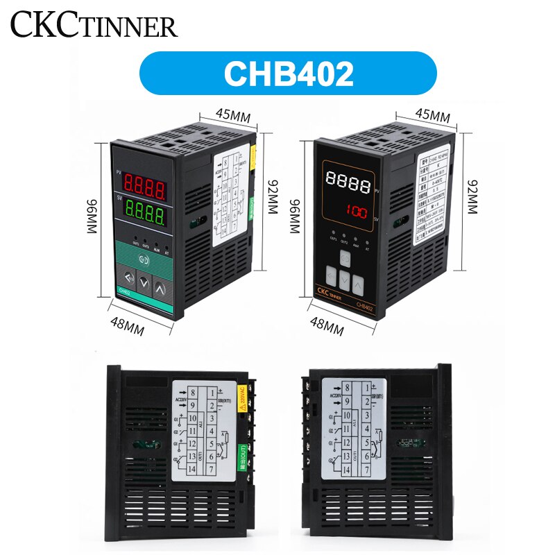 Dual Output SSR+Relay CHB402 CHB702 CHB902 Thermostat Digital Display Intelligent Universal Input Temperature Controller 220V: CHB402