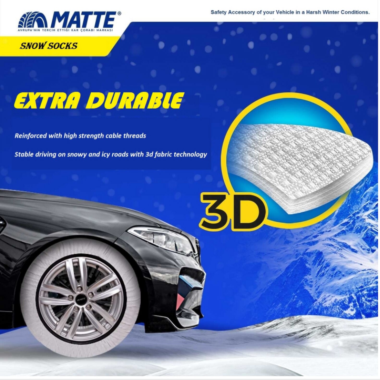 Calcetines de goma para vehículos con cadena de hielo para nieve Adecuado para uso urbano y urbano Fácil montaje Agarre en carretera duradero cadenas coche off road tela textil