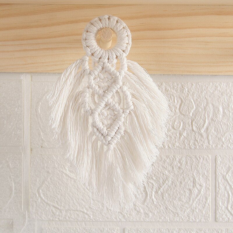 Colgante de pared de macramé para decoración del hogar, colgante tejido a mano para decoración de habitación de niñas, boda, , navidad: beige 17cm