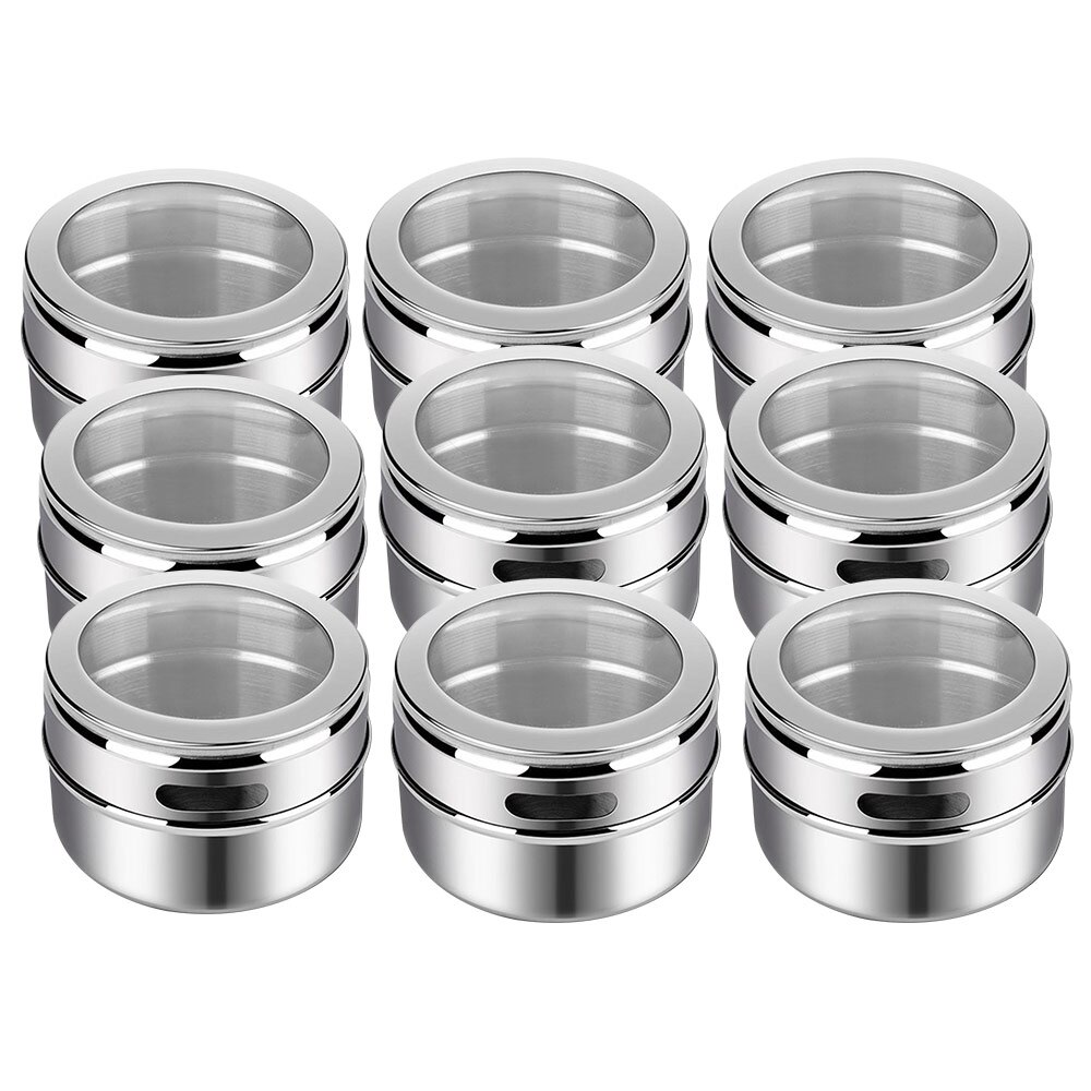 3/6/9pcs Magnetic Spice Jars Container Set With Labels Stainless Steel Oil Bottle Pepper Spice Rack Kitchen Organizer Containers: 9pcs