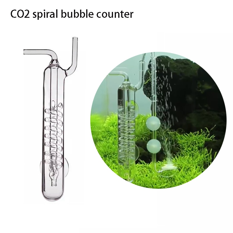 Aquarium Tank ,CO2 Diffuser Bubble Counter Spiraal Glas Verstuiver Regulator Voor Geplant Tank Met Zuignap CO2 Apparatuur
