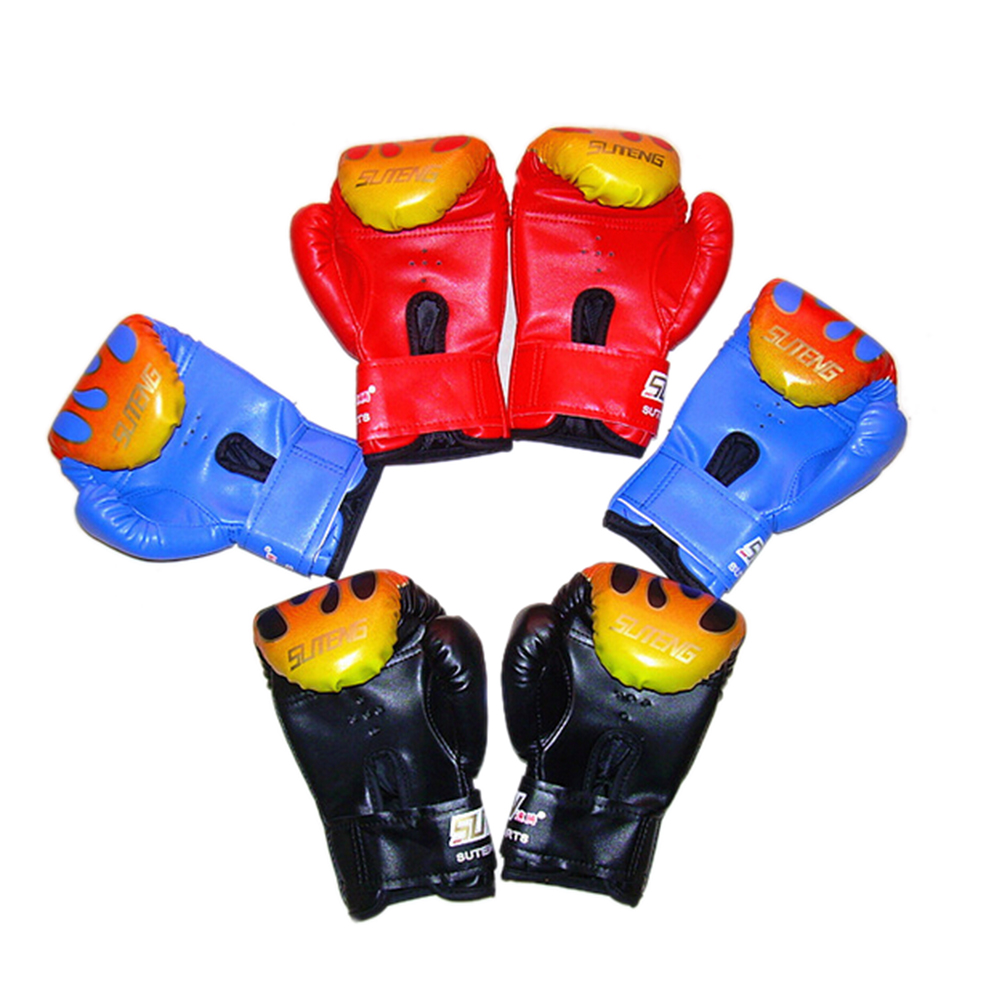1 par PU niños de dibujos animados niño Sparring guantes de Kick Boxing de rojo Age5-12 negro/rojo/azul