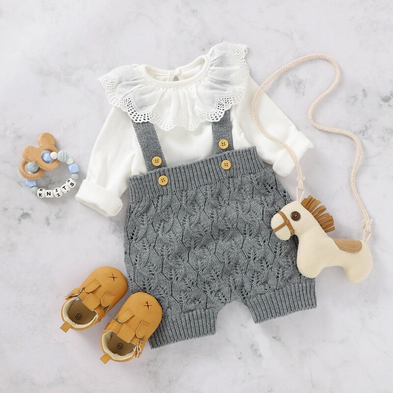 Baby Mädchen Herbst Hosen Solid Print Gestrickte Strap Kurze Hosen Hosen Kinder Knie Länge Casual Shorts
