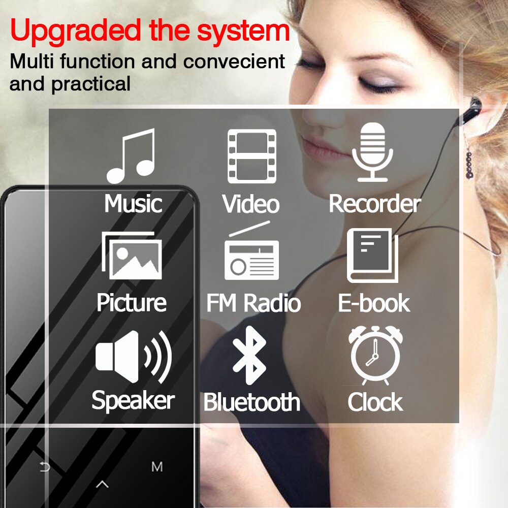 ICEICE MP4 Player Bluetooth with Speaker MP3 MP4 Music Player Portable MP 4 Media Slim 2.4 inch Touch Keys FM Radio Video Hifi