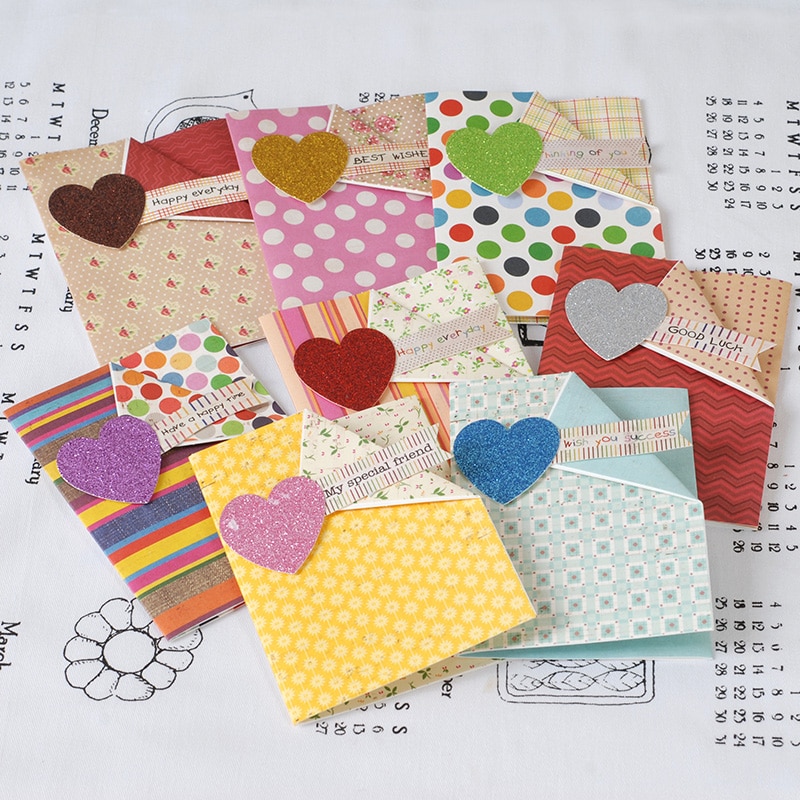 vintage greeting cards glitter heart handmade cards valentine cards meesage kids small greeting cards