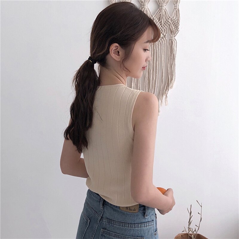 Mujer sorte tank tops kvinder sommer top elasticitet hvid strikket stribet afslappet dametøj camiseta haut femme verano