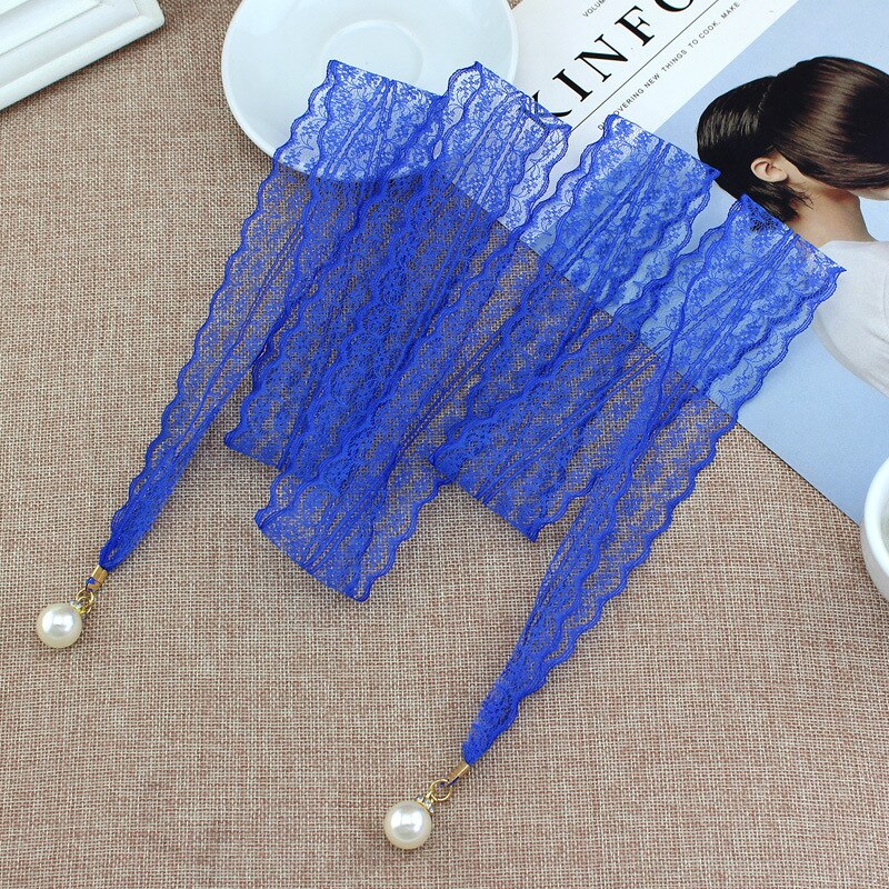 Vrouwen Mode Riemen Lace Hollow Gordel Dunne Parel Riem Touw voor Jurken Kwastje Tailleband Riem Knoop Versierd Smalle Lint Zwart: Blauw