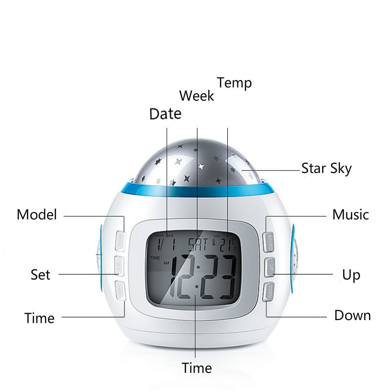 Baby Kids Music Projection Alarm Clock Sky Star Children Toys Light Up Glow In The Dark Children Christmas Bedroom Decor