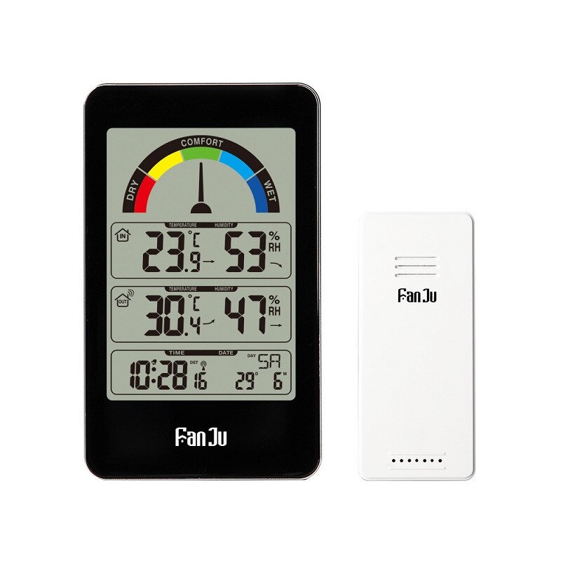 Digital Wireless Weather Clock Station Temperature Humidity Monitor Waterproof Indoor Outdoor Hygrometer Thermometer With Sensor: FANJU 3556 B