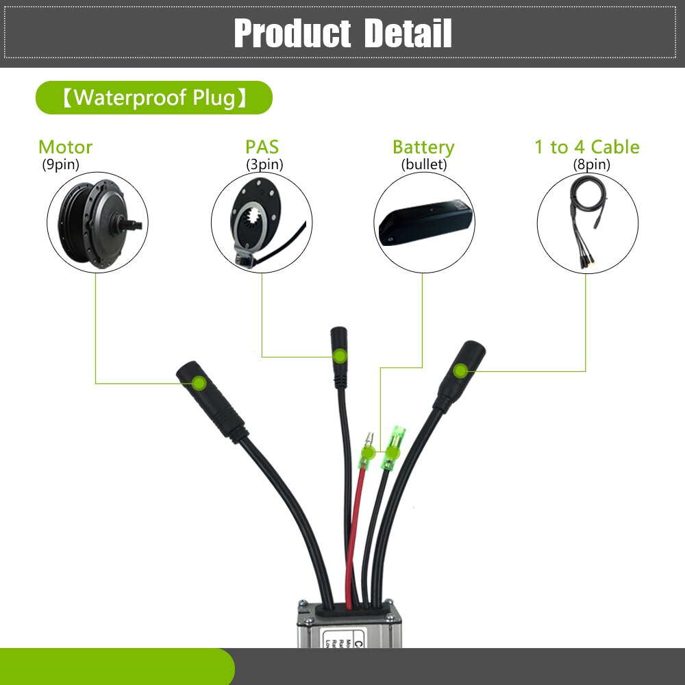 Elektrische Fiets Controller Kt 17A 36V48V 250W 350W 6 Mosfet Borstelloze Motor Controller Met Licht Functie Voor Conversie kit