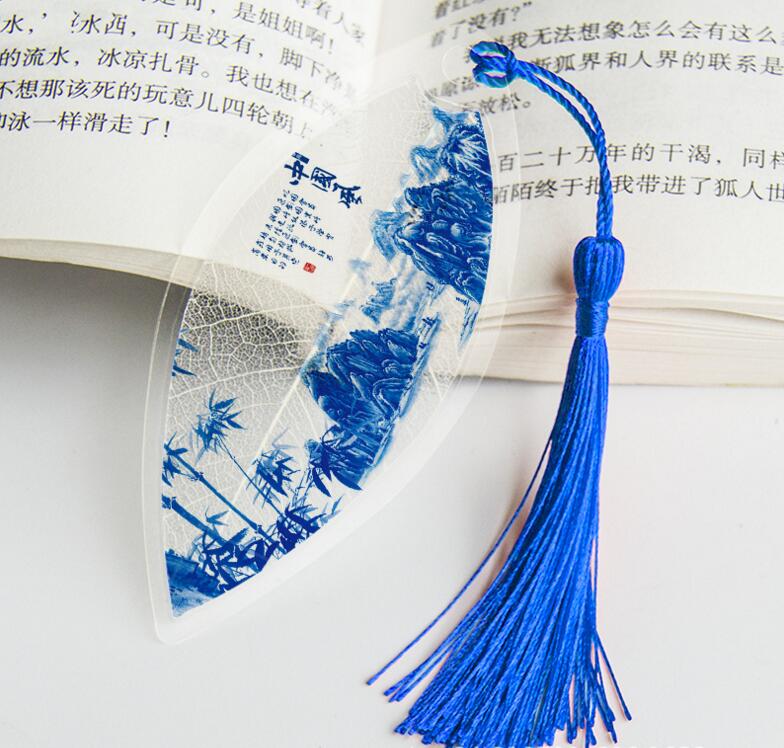 Waterproof Transparent PVC Plastic bookmarks Chinese style bookmark Tassel Bookmarks Collectibles leaf Vein bookmark: 2 chinese style