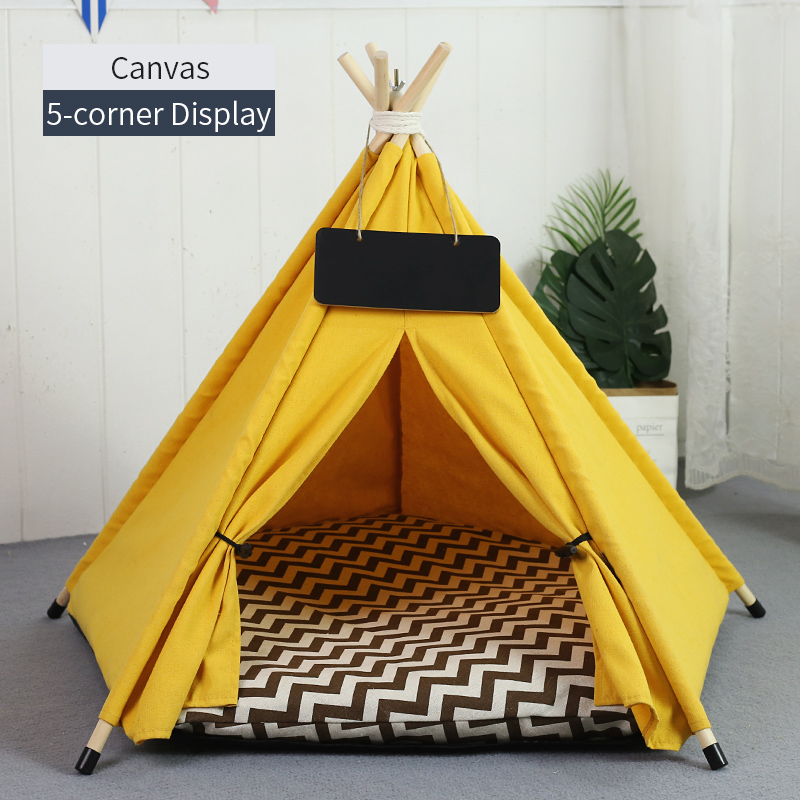 Tienda tipi para mascotas para gatos y perros, casa para perros lavable y extraíble portátil, casa para cachorros de interior con cojín y pizarra para gatos