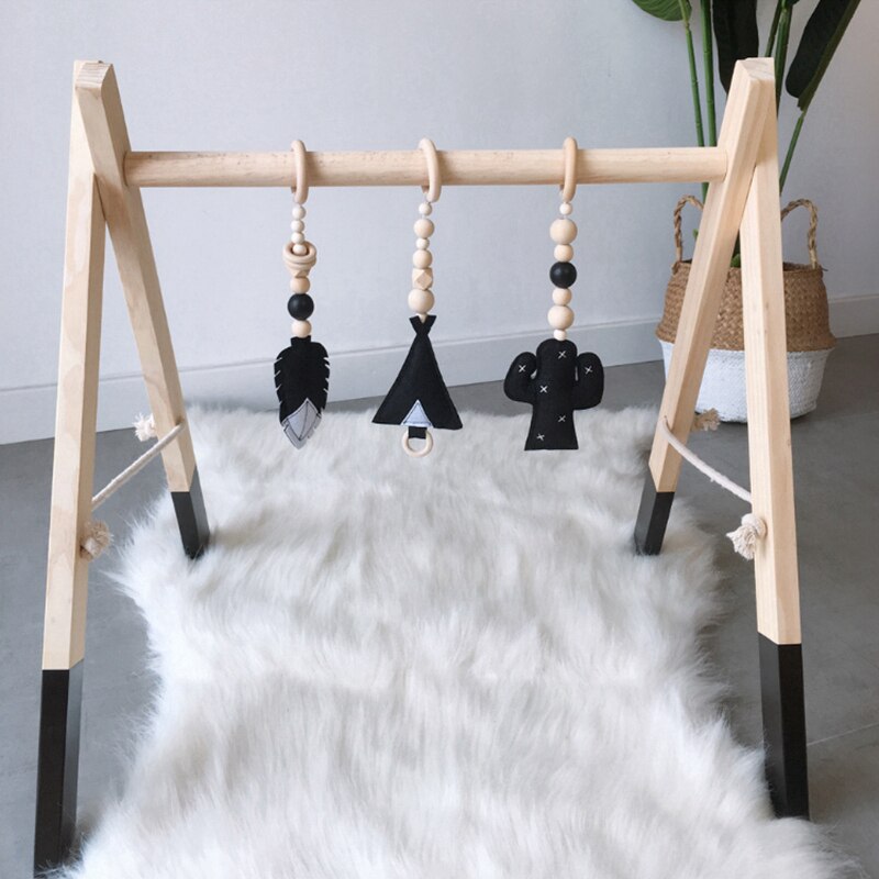Topchildrens fitness rack ornamenter tegneserie massivt træ filt fitness udstyr vedhæng