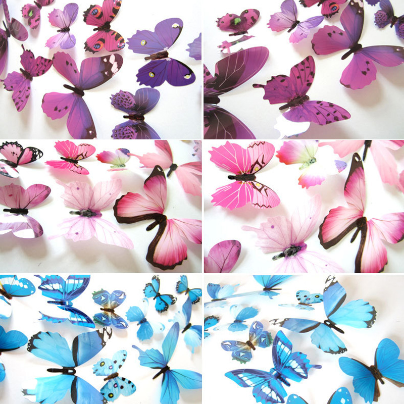 12 Stuks Vlinders 3D Muursticker Decals Nieuwjaar Home Decor Vlinder Bruiloft Decoraties Pvc Woonkamer Behang Stickers