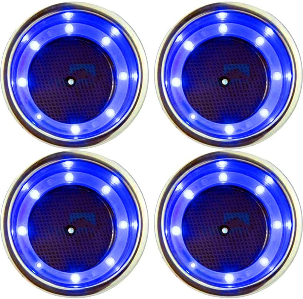 4Pcs Stainless Steel Cup Holder LED Cup Drink Holder Embedded Bottle Holder with Drain for Marine Boat Accessories Yacht Sofa: Blue