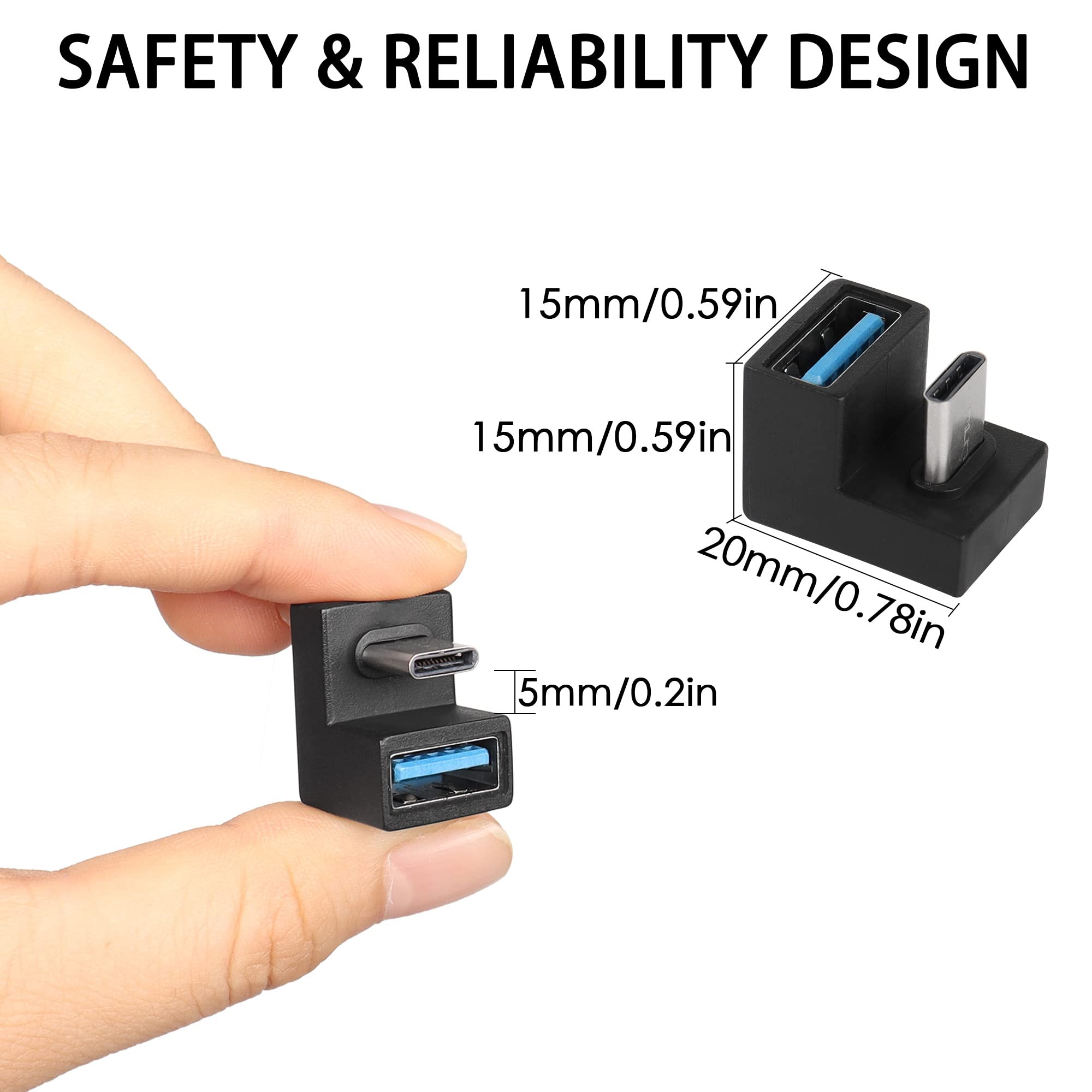 NNBILI U-Shape USB C to USB 3.1 Adapter 180 Degree Type C Male to USB Female Coupler Connector 10Gbps Support Data Transfer OTG