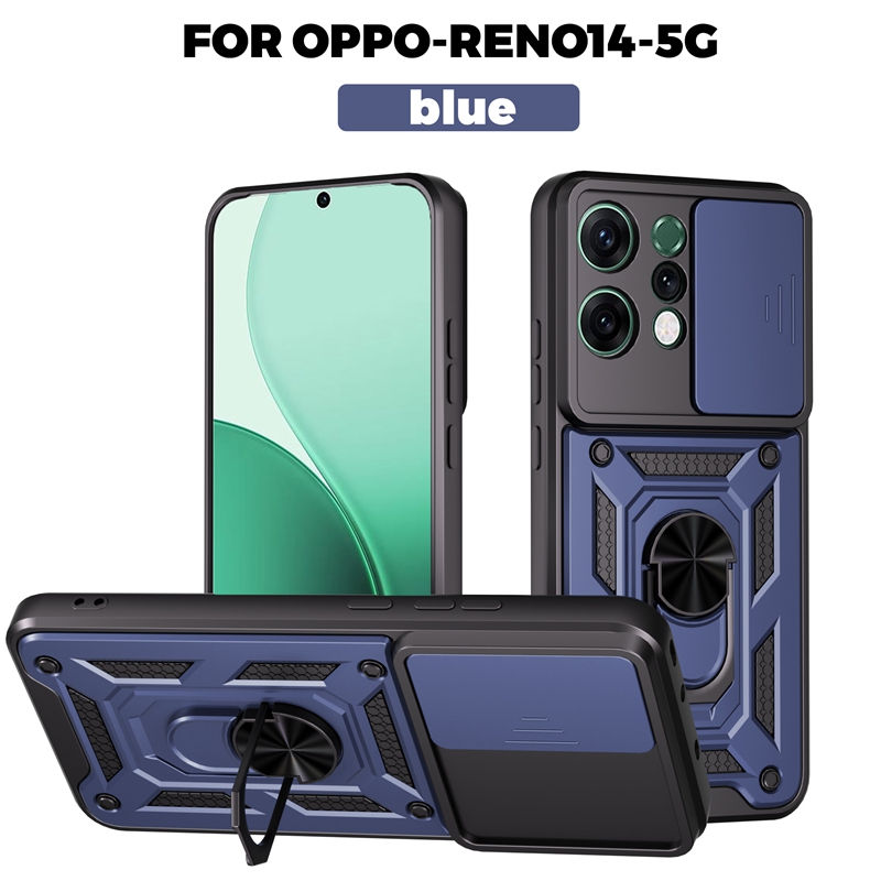 Funda protectora de anillo magnético Armor para OPPO Reno 14 Pro 14F 5G, Funda protectora de lente deslizante para Reno14 Reno14F: Cuero / Beige
