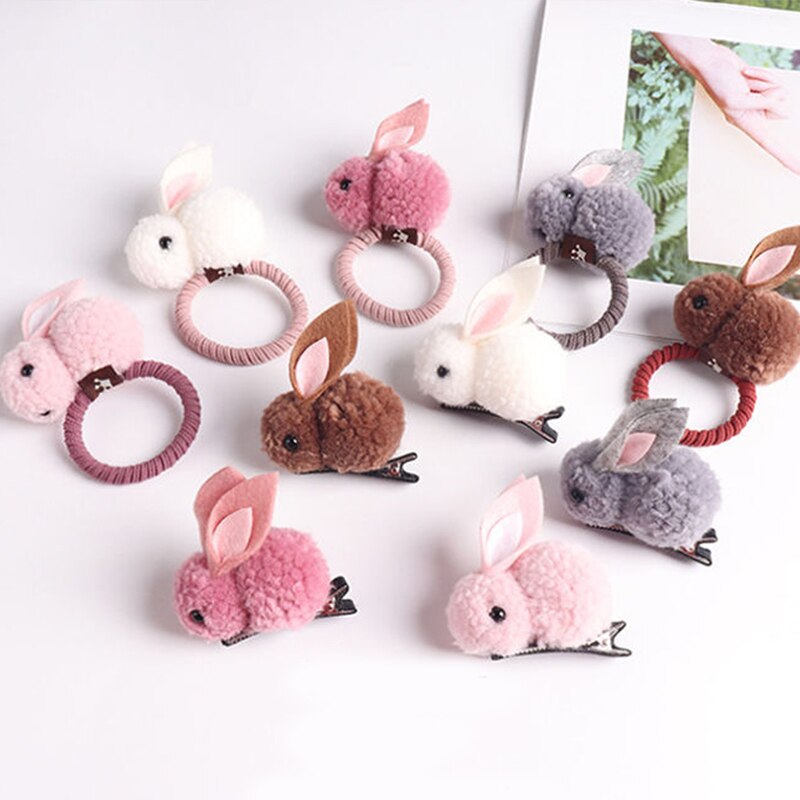 Korean Elastic Rubber Bunny Hair Clip Ball Rabbit Hair Ring Female Hair Tie Cute Hairpin Rope Children Hair Accessories
