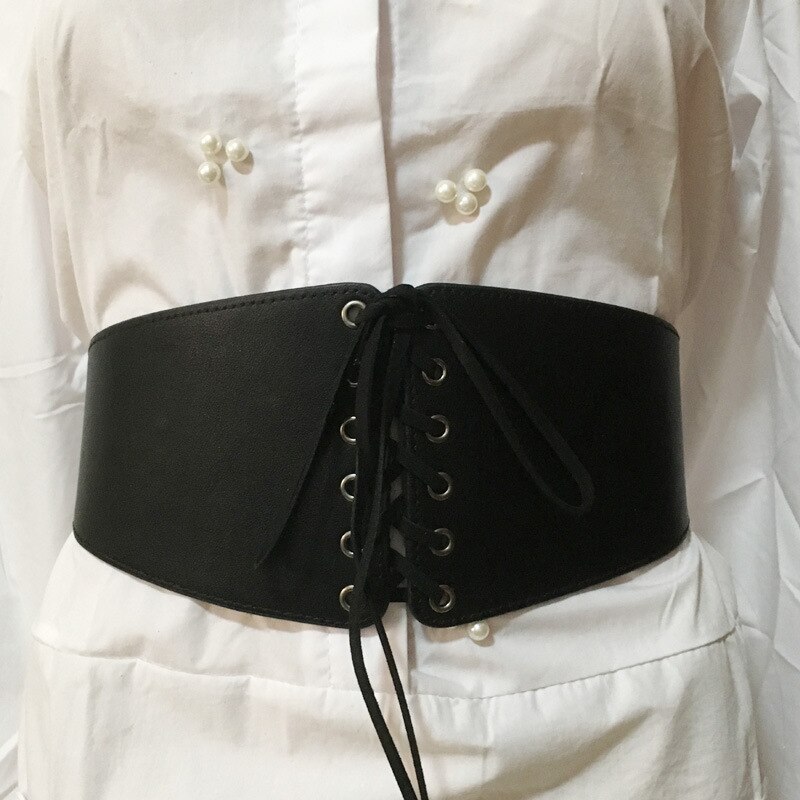 Festival Eenvoudige Taille Lace Up Lederen Riem Decoratie Tailleband Middeleeuwse Prinses Larp Kostuum Wijde Jurk Strap Gordel Voor Vrouwen: Black belt