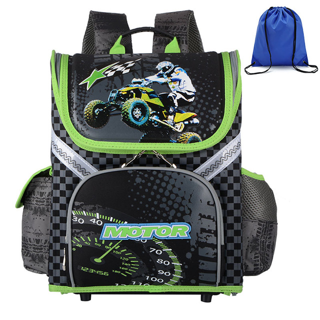 Cartoon1-5 Grade School Bags Backpack For Girls Boys Football Children Orthopedic EVA Backpack Mochila Infantil: motorcycle