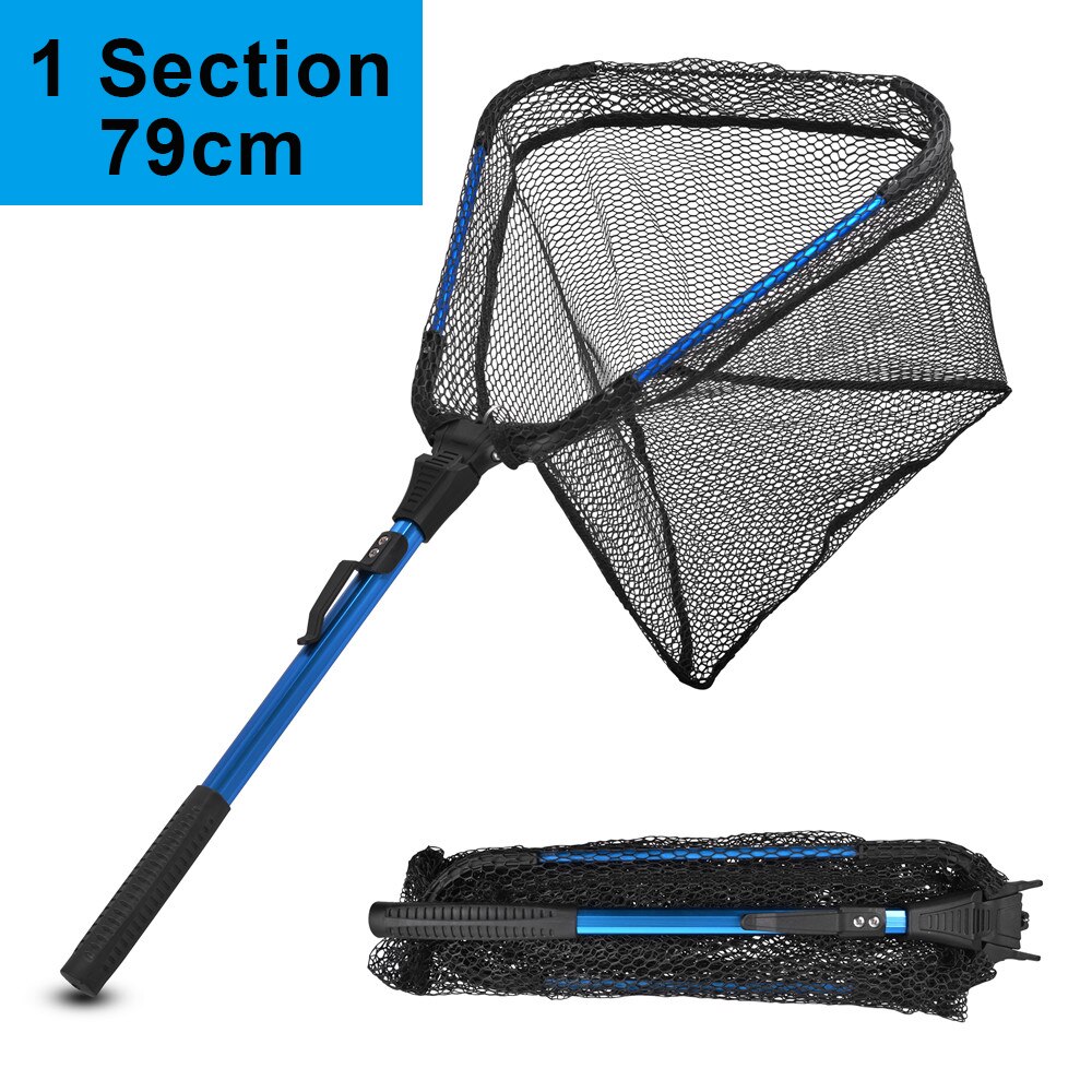 Telescoping Landing Net 44/79/91CM Retractable Long Fishing Hand Net Pole Portable Folding Rubber Landing nets for fishing Kayak: 1 Section-79cm Blue