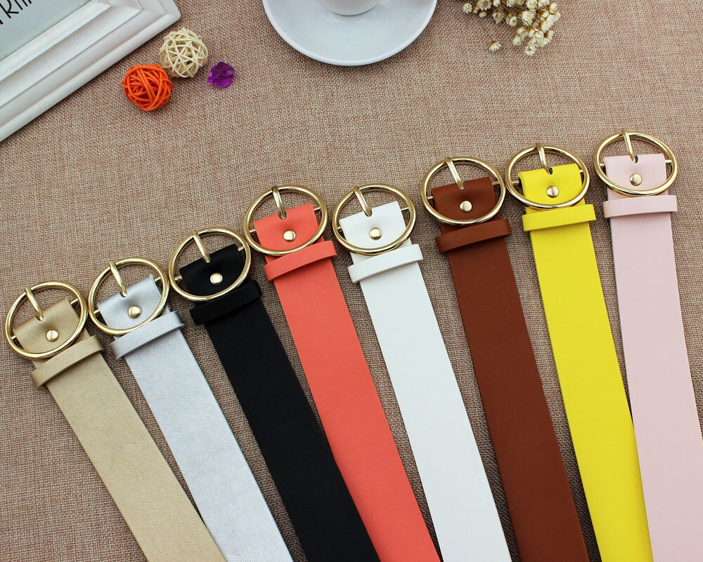 Mode Klassieke Ronde Gesp Dames Brede Riem Vrouwen Vrouwelijke Toevallige Lederen Riemen Voor Jeans Kemer f110