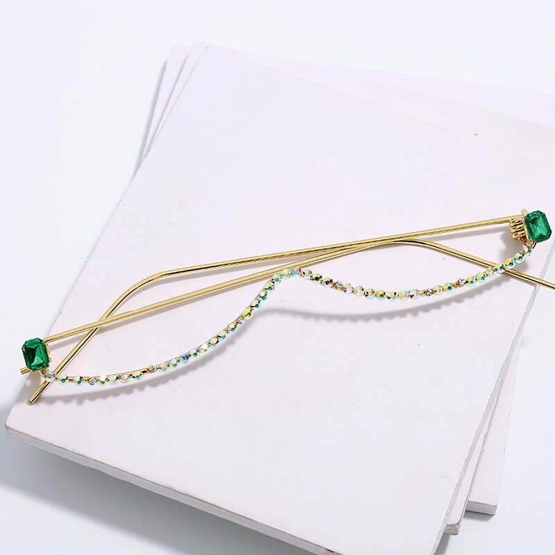 Diamond Eyeglasses Frame For Women Luxury Crystal Half Frame Glasses Colorful Chain Red Green Pink Rhinestone Glasses