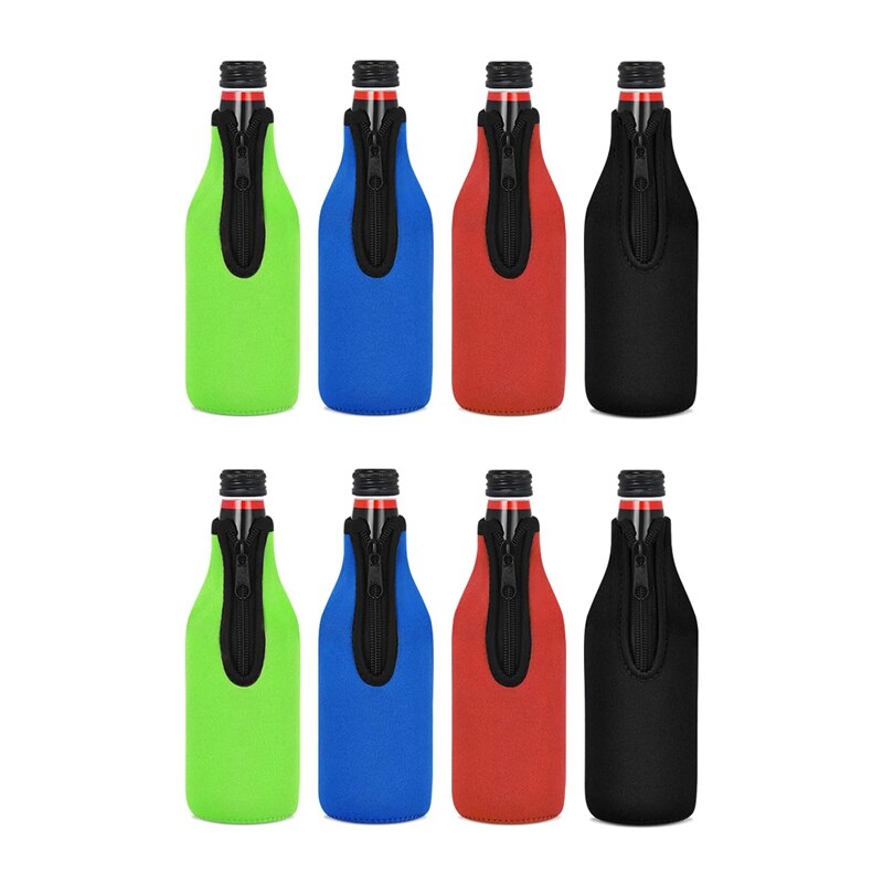 Funda aislante para botella de cerveza, paquete de 8 fundas para mantener la bebida fría, chaquetas para botellas con cremallera, mangas enfriadoras para botellas de cerveza, cubierta de neopreno: Default Title