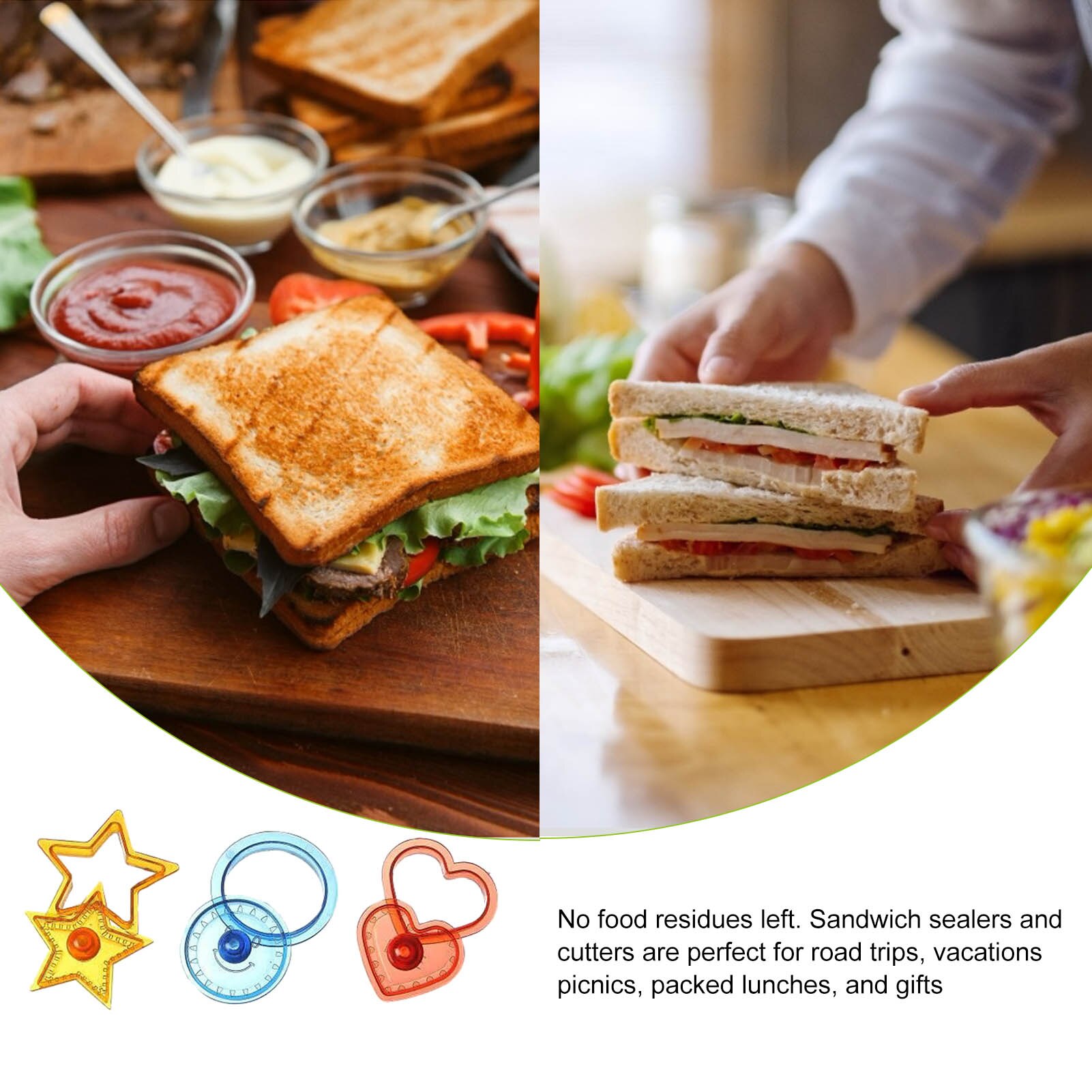 Heart-shaped Round Shape Sandwich Cutter And Sealer Plastic Safe Uncrustables Maker For Lunch Box Making Bread Cheesecake Biscui