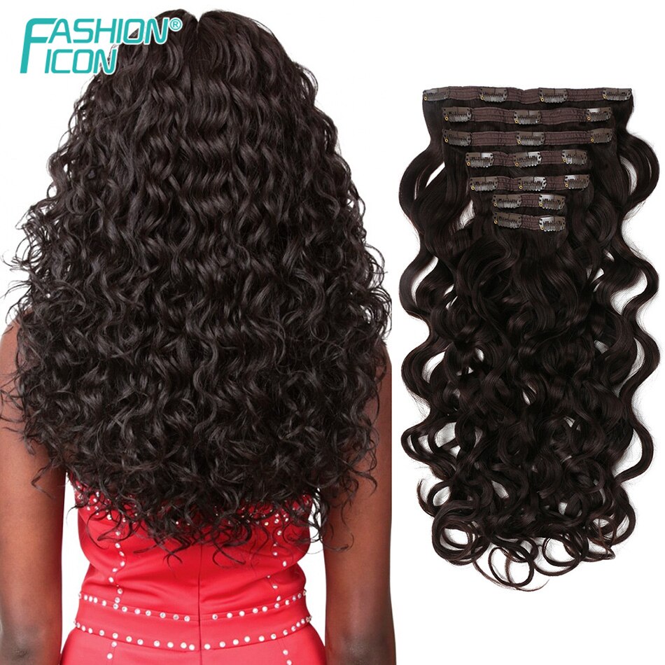 Synthetic Clip in Hair Extension Natural Body Wave With 20Clips 24Inch 140g Four Color High Temperature Fiber By Icon