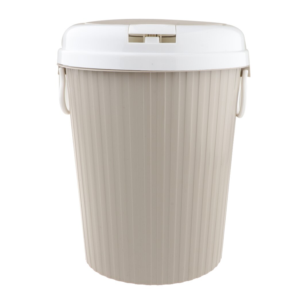 Plastic Touch Top Bin Trash Can Household Garbage Bin Wastebaskets: Khaki L