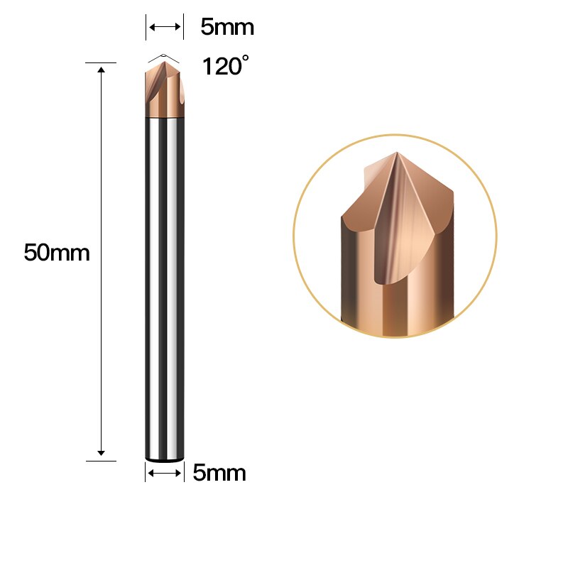 -1PCS,CNC solid carbide tungsten carbide steel Chamfer milling cutter,30&amp;45&amp;60 degree 3 flutes end mill: S-5.0mmxD5x50-120deg