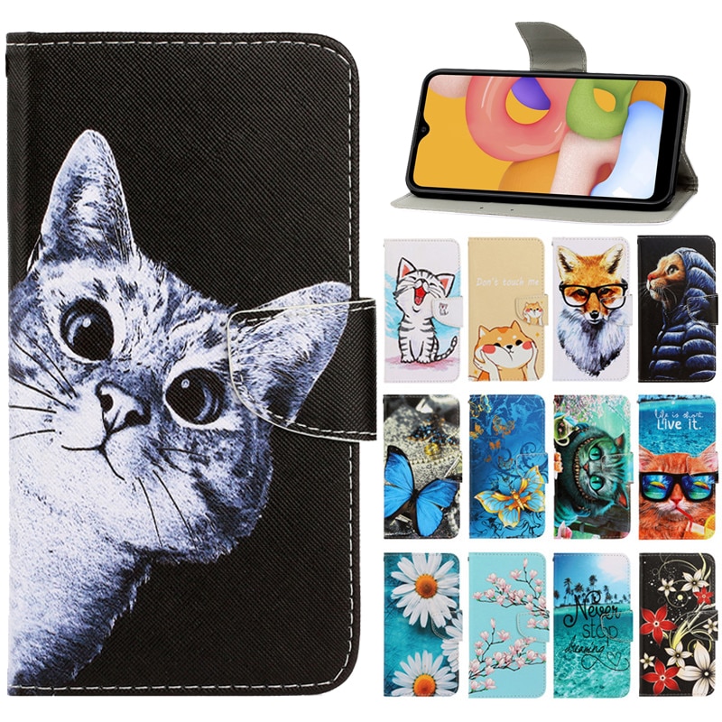 Leather Flip Case Op Voor Samsung Galaxy A01 Case Na Voor Samsung A01 Cover Galaxy Een 01 A015F Funda Portemonnee card Slots Telefoon Case