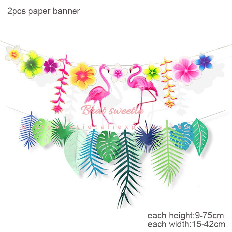 Hawaii fest aloha hawaiianskt halsband klänning bord kjol leis krans flamingo flickor födelsedagsfest dekorationer tillbehör: Lämnar flm banner