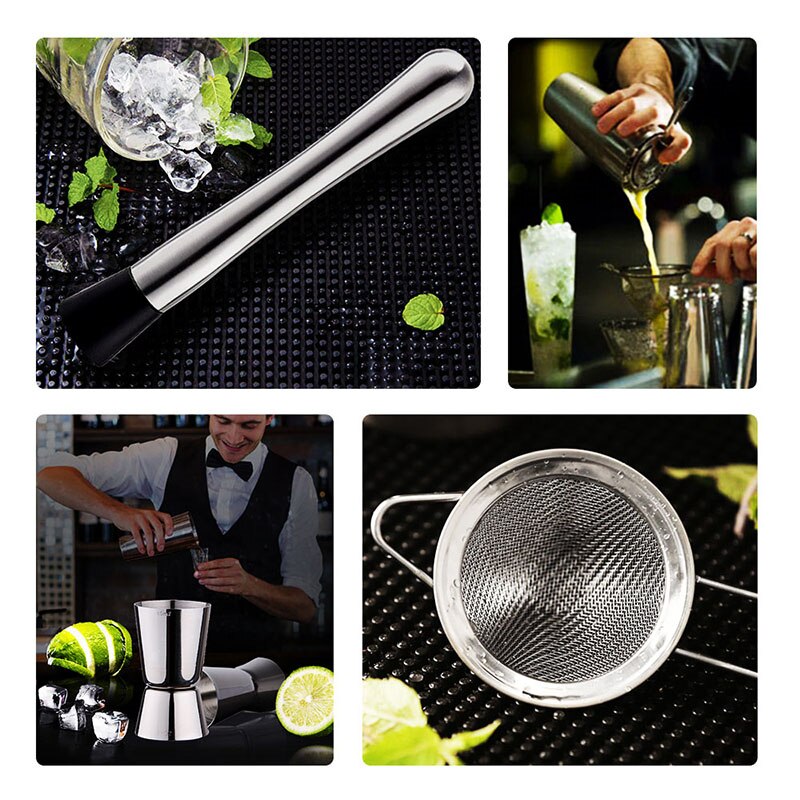 13 Stks/set Rvs Cocktail Shaker Ice Tong Mixer Drinken Boston Barman Browser Kit Bars Set Professionele Bar Tool