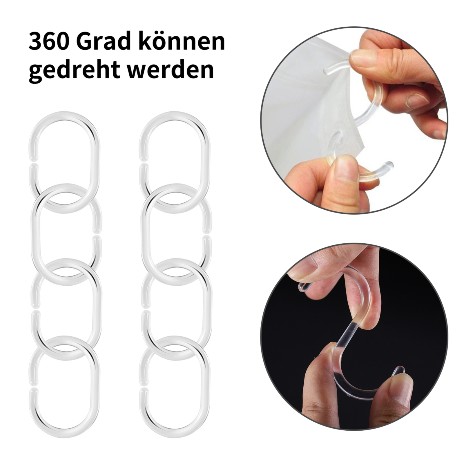 12pcs/Set Transparent Plastic C Shape Bath Drape Shower Ring Loop Bendable Bathroom Curtain Hooks shower curtain accessories