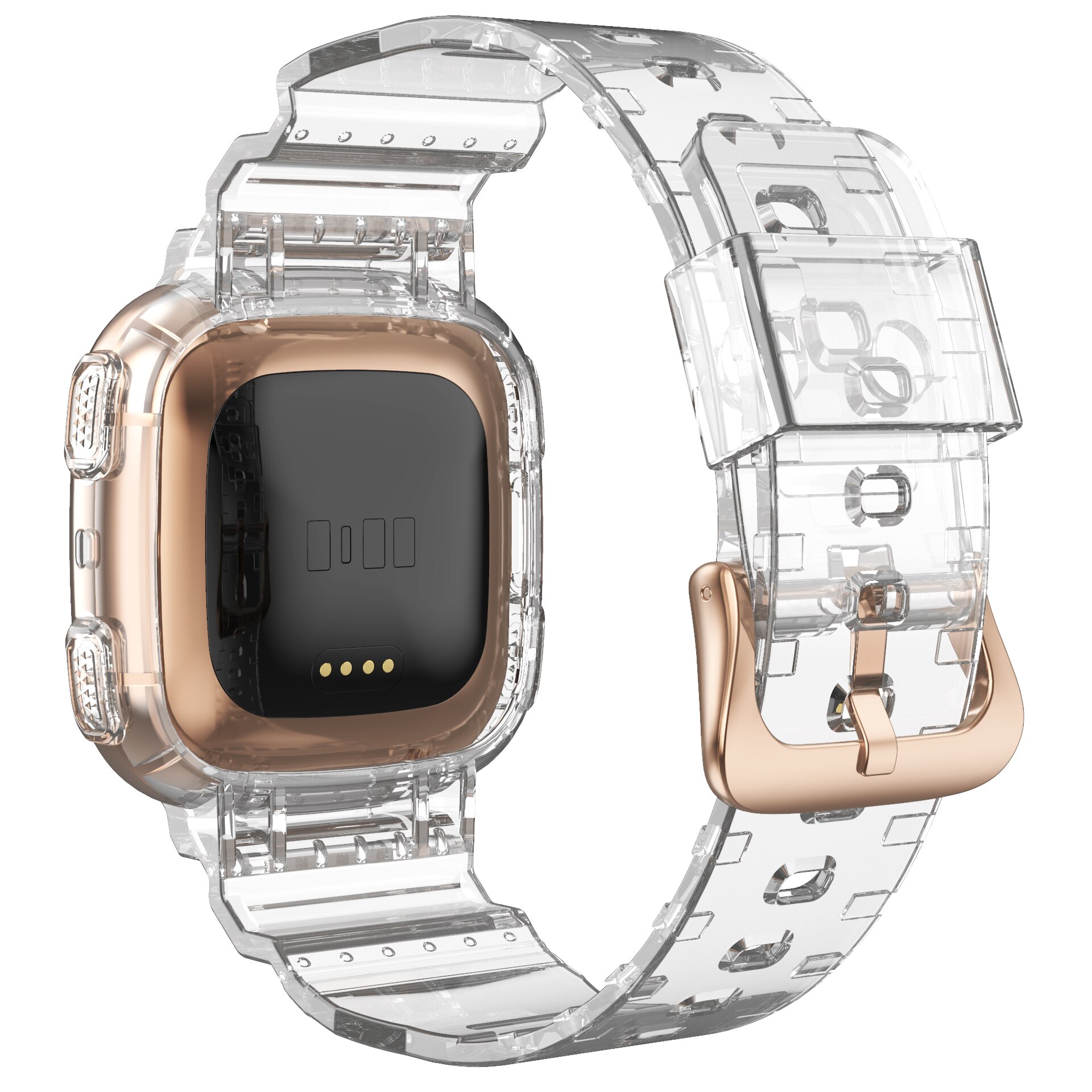 Sport Transparante Band Voor Fitbit Versa 2 3/Gevoel Crystal Clear Vervanging Band Met Robuuste Bumper Case Horloge Fit accessoires